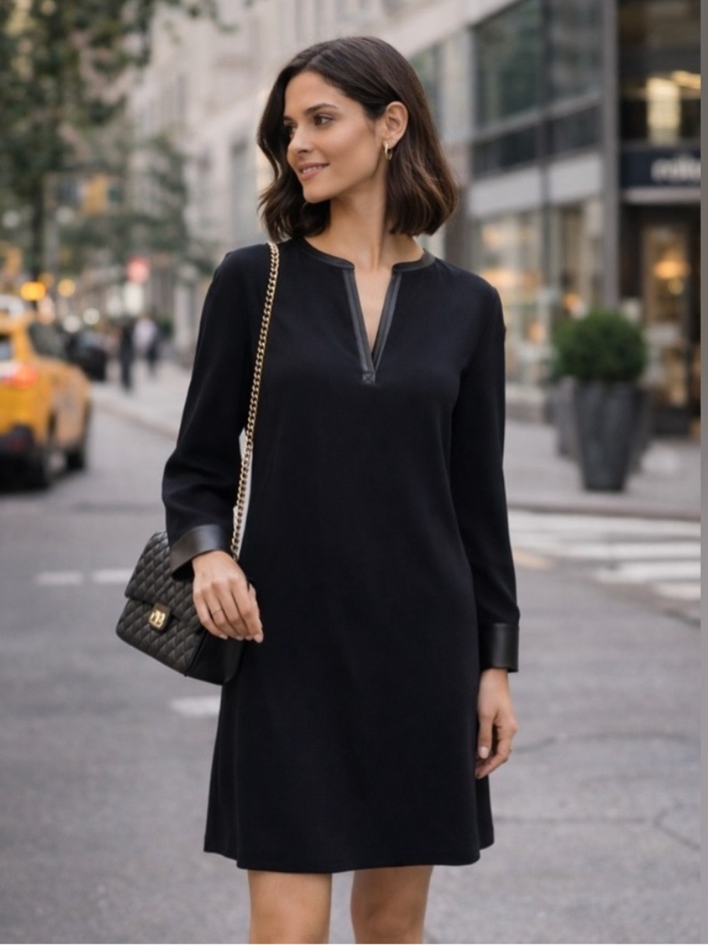 Theory Black Popover Combo Dress